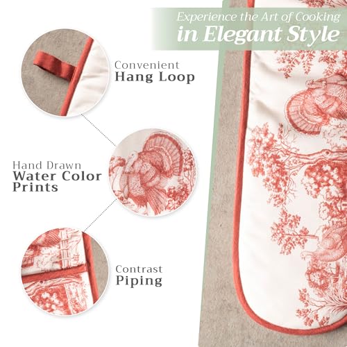 Double Oven Mitts 100% Cotton Double Oven Glove (119 - Holy Jouy - Red / 7" x 35" (Double Oven Mitt))