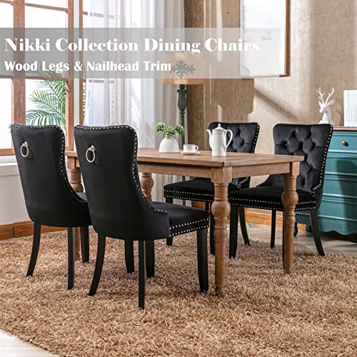 Black Velvet Dining Chairs Set of 6 (Black)