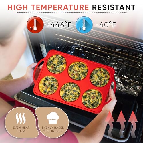 Confetti 4 Inch Jumbo Silicone Muffin Pans for Baking (Red / Jumbo (6 Cups Pan))