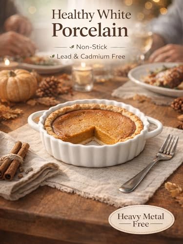 6in Ceramic Mini Pie Pan Set of 6 with Handles for Pie Quiche Tart. Easy to grip (White / 6IN*1.2IN)