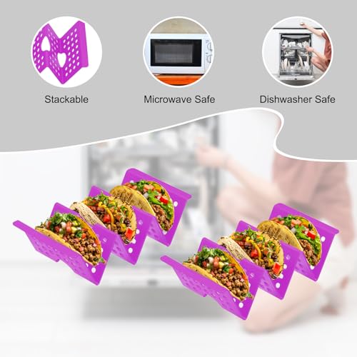 8 Pcs Taco Holder Stand Plastic Plates Hold Up to 3 Tacos (Purple)