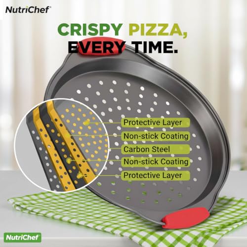3 Piece Pizza Tray Set with Silicone Handles (3 Pack Small, Medium, Large)