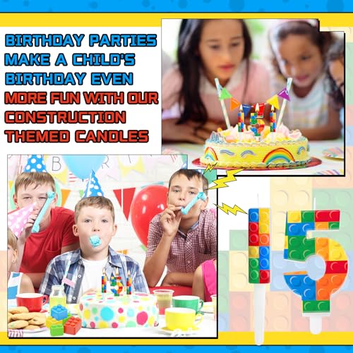 7 Pcs Building Block Themed Birthday Candles Set Building Blocks Number 5 Candle Cake Topper for Building Block Party Decoration Supplies (7 Count)