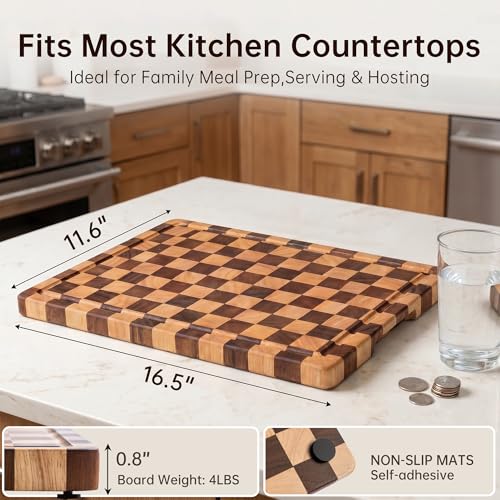 Cutting Boards for Kitchen (Wood Checkered / 17"L x 12"W)