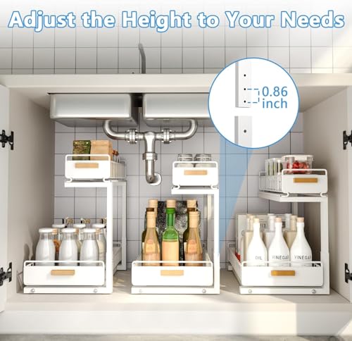 Under Sink Organizer Kitchen (Double Layer / White-1 Pack)