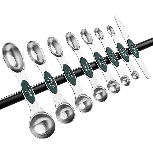 Stainless Steel Magnetic Measuring Spoons Set of 8 (Pine Green / 1-Pack)