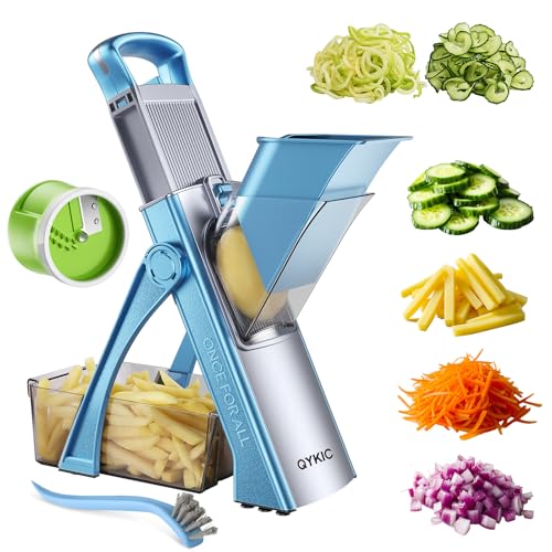 Safe Mandoline Slicer Pro for Kitchen with Spiral Shredder 7 in 1 (S3 LightBlue)