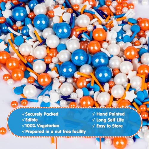 Edible Blue Orange Sprinkles for Cake Decorating (Sports Stars)