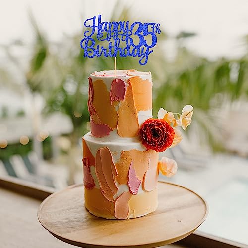 1 PCS Happy 35th Birthday Cake Topper Glitter Cheers to 35 Years Birthday Cake Pick Thirty Five 35 Fabulous Cake Decoration for Happy 35th Birthday Theme Party Decorations Supplies Blue (Blue / 35th)