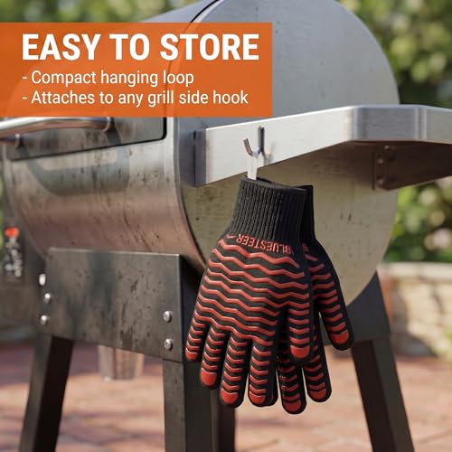 BBQ Gloves 1472°F Heat Resistant Oven Gloves with Fingers (Black-red / One Size Fits Most)