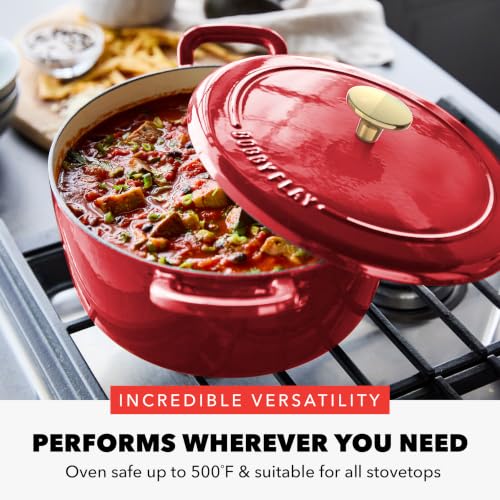 x Bobby Flay 5.5QT Enameled Cast Iron Dutch Oven With Lid (5.5QT Dutch Oven / Red)