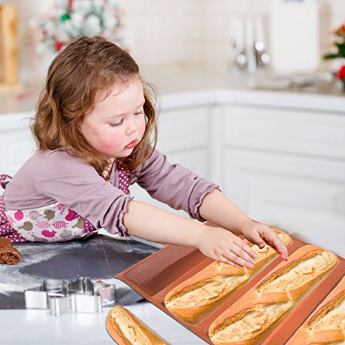 Silicone Bread Forms 12" Hot Dog Bread Molds Non Stick Silicone Coated Fiber Glass Bakery Trays Moulds (4 Caves 12" Hot Dog Shape)