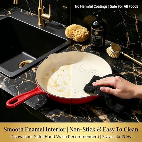 5 Piece Red Enameled Cast Iron Cookware Set (Red D)