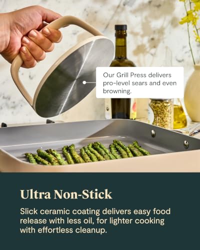 11" Non Stick Square Griddle Pan and 6" Grill Press Duo (Gray)