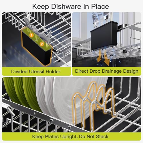 Expandable Dish Drying Rack Over the Sink with Utensil Holder (Silver / For 12.5"-30"w Sink, Expandable)
