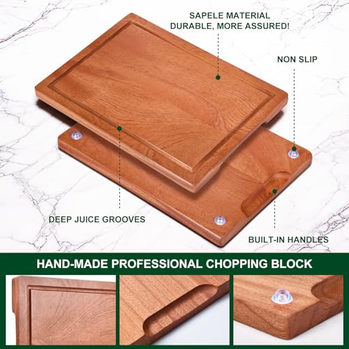 Wooden Cutting Board Set of 4 with Holder Solid Wood Chopping Boards for Kitchen with Juice Grooves Thick Large Cutting Board (15.7"L x 11.8"W)
