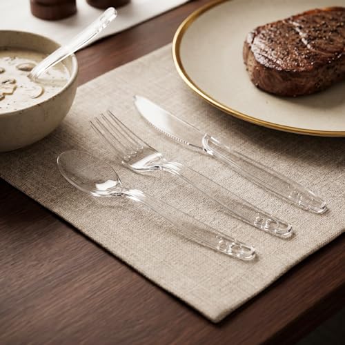500 Count Clear Plastic Silverware Heavy Duty (Clear Spoons+Forks+Knives)