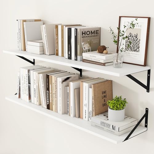 48W x 12D Deep Floating Shelves Set of 2 White (White With Black Metal Bracket / 48wx12dx5.8h)