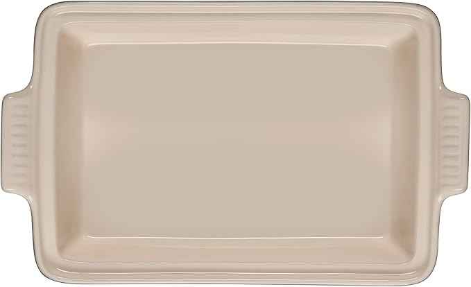 Le Creuset Olive Branch Collection Stoneware Heritage Covered Rectangular Casserole, 4 qt., Marseille with Embossed Lid
