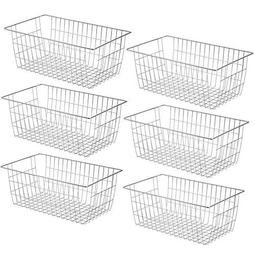 Farmhouse Wire Organizer Storage Bin Basket with Handles (Stainless Steel-6pack / 15.7"L x 9.5"W x 6.3"H)