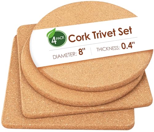 Cork Trivet Set (04-8 Inch 2pcs Round 2pcs Square)