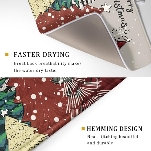 Christmas Trees Dish Drying Mat Winter Holiday Kitchen Dishes Pad 18x24 Inch Absorbent Reversible Fast Dry Draining Rack Pad for Countertop (Christmas Snow Trees / 18" x 24")