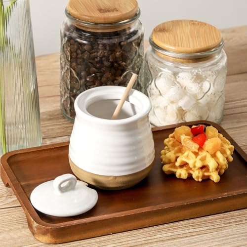 Ceramic 12 Ounce Honey Jar and Dipper Set (White)