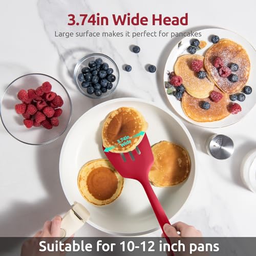 Silicone Turner Slotted Spatula (Red / 13.6")