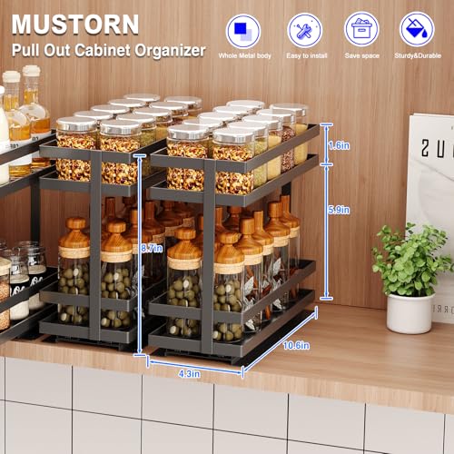 4 Pack Pull Out Spice Rack Organizer for Cabinet (Black(Metal))