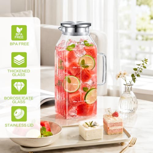 Glass Pitcher with Lid for Fridge (68oz-2Sq)