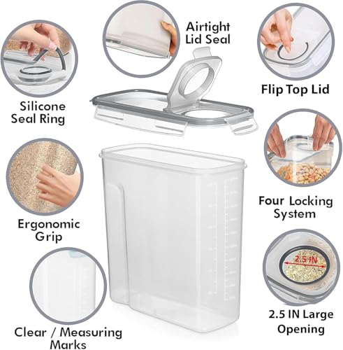 2 Pack (6.3L / 213OZ) EXTRA Large Airtight Food Storage Cereal Containers for Bulk Food Storage BPA-Free Plastic Container, Pantry Organization and Canister for Rice, Pasta, Sugar & Flour (Gray)