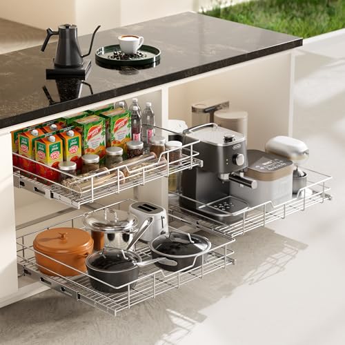 2 Tier Pull Out Cabinet Organizer 24" W X 22" D (2 Tier - Chrome-Plated / 24" W X 22" D)