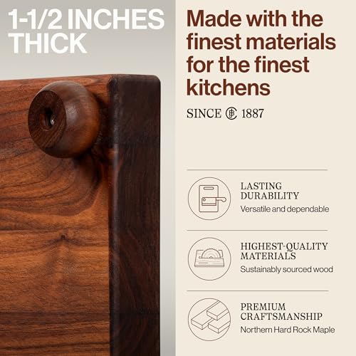 B Series Square Wooden Walnut Cutting Board 12”x12” (12"L x 12"W / Walnut with Wood Feet)