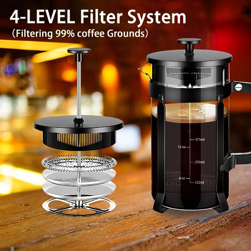 French Press Coffee Maker 304 Stainless Steel Coffee Press (Black / 21 oz)
