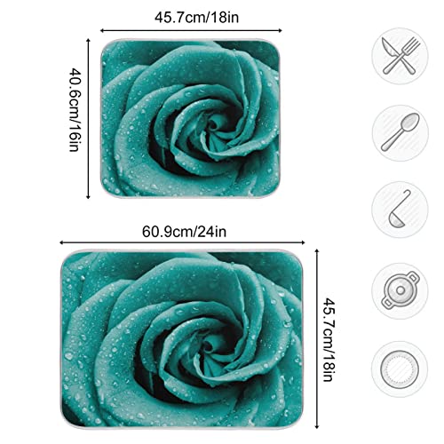 Super Absorbent Dish Drying Mat (Hipster Turquoise Rose Petals / 16" x 18")