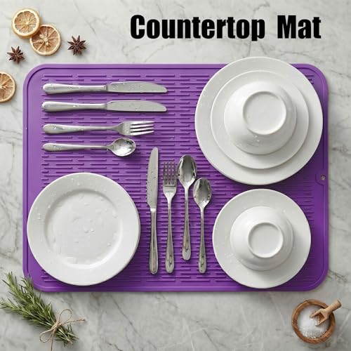 Silicone Dish Drying Mat for Multiple Usage (Purple / 24"L x 18"W)