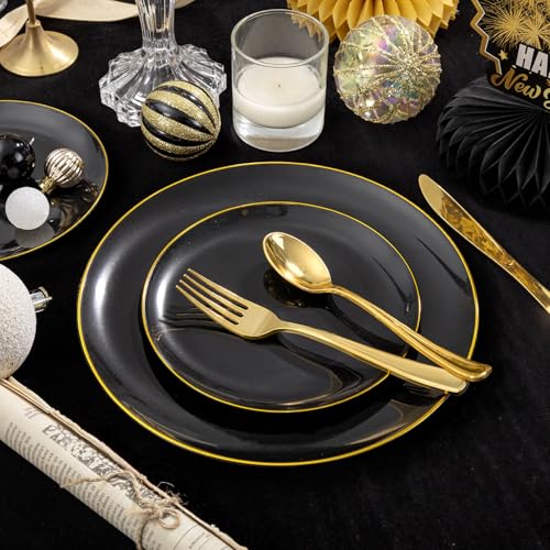 60PCS Black Plastic Plates (Black and Gold / 60 PCS)