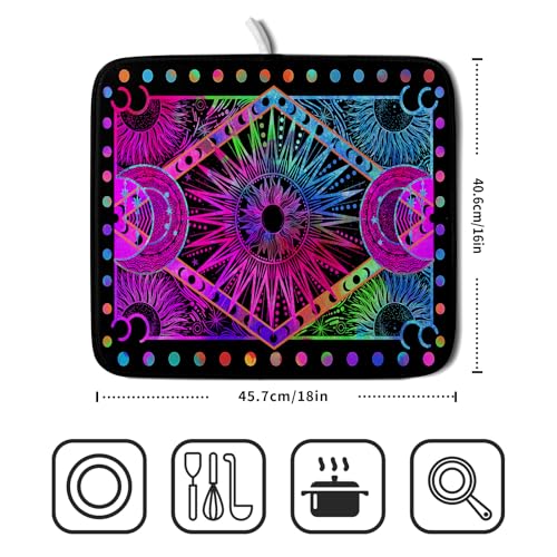 Purple Absorbent Dish Drying Mat Sun and Moon Microfiber Drying Pad for Kitchen Counter Decor Small (Colorful Moon / 18" x 16")