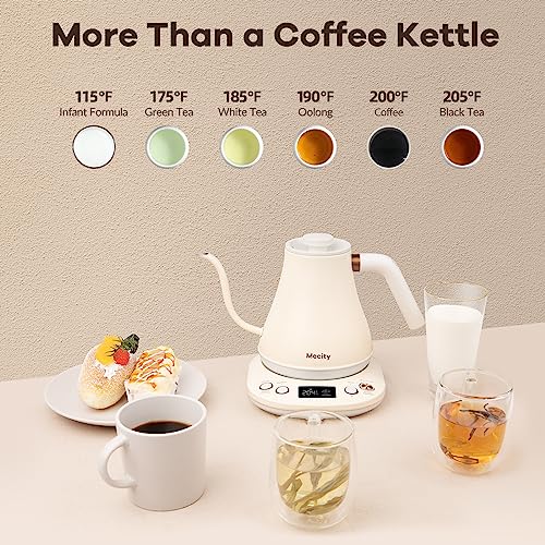 Electric Gooseneck Kettle With Keep Warm Function & LCD Display Automatic Shut Off Coffee Kettle Temperature Control Pour Over Kettle 1200 Watt (Milk White)