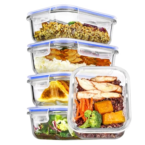 5Pack 22oz Glass Storage Containers with Lids (Blue / 22oz)