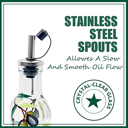 7oz Hand Painted Glass Olive Oil Bottle Dispenser (Olive)