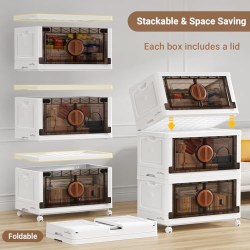 480Qt Lockable Stackable Storage Bins with Lids (White & Brown / 120QT-4Pack)