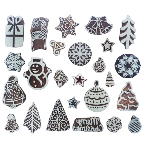 Christmas Wooden Block Printing Stamps (25 Pcs / Bulk01_25d)