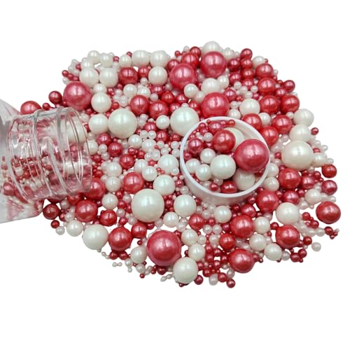Edible White Red Sugar Pearls Candy Sprinkles 120G (White Red)