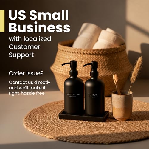 Bathroom Soap Dispenser Set (Black Bottles Black Pumps Black Tray)