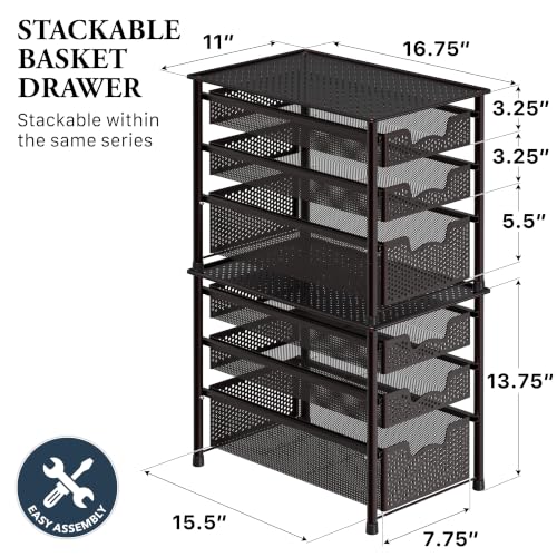 Stackable 3 Tier Sliding Basket Organizer Drawer (3-Tier / Bronze)
