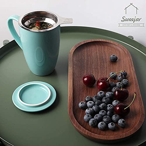 Sweejar Porcelain Tea Infuser Mug with Lid (Turquoise / Tea Cup(16 Fl Oz))
