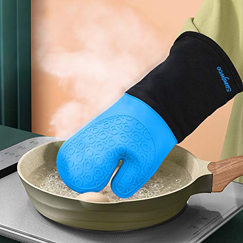 Silicone Oven Mitts (Blue & Black / 14.6in Oven Mitts)