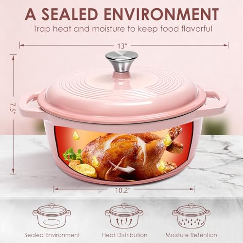 Cast Iron Dutch Oven Pot With Lid (Pink)