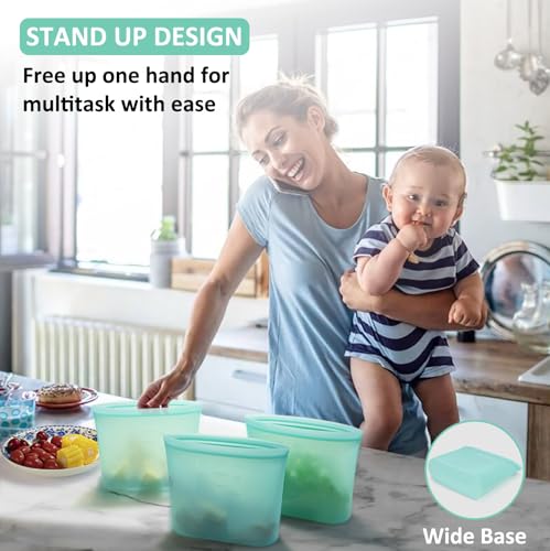 Reusable Freezer Bags Quart Size (Aqua | Small | 4 Pack)